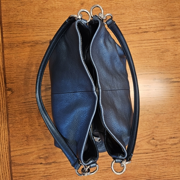 Coach Metallic Navy Pebbled Leather Boho Shoulder Bag w/ Silver Accents - Picture 3 of 12